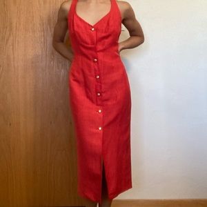Vintage Italian coral linen handmade dress